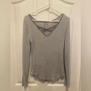 SO Long Sleeved Women’s Top with Criss Cross V-neck Front